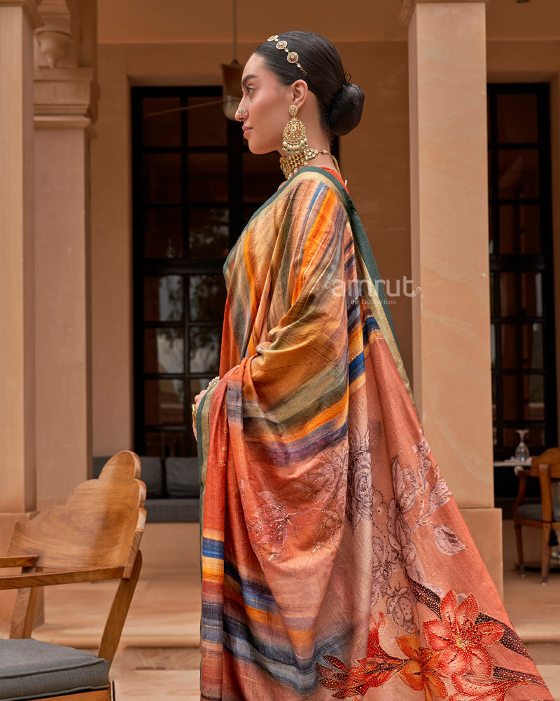 Multicolor Cotton Silk Saree With Unstitched Blouse