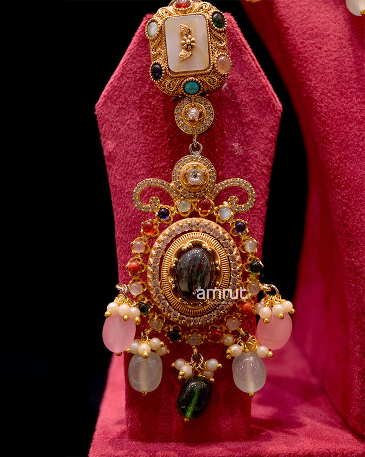 Multicolor Pearls Kundan Necklace With Earrings