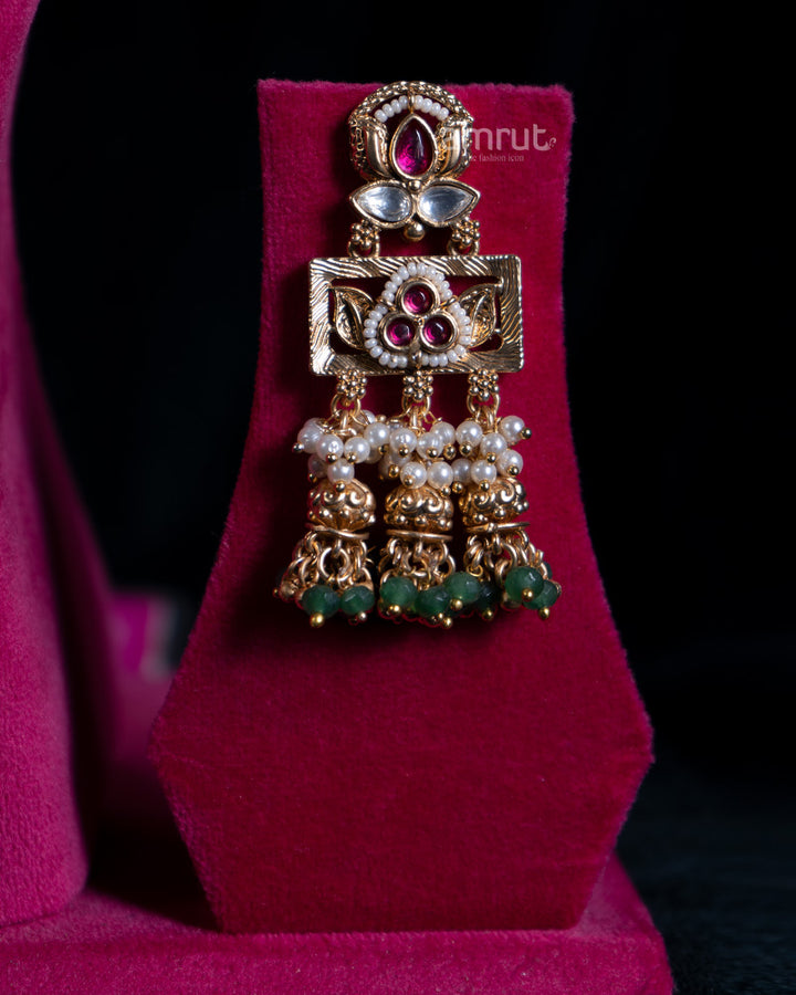 Multicolor Gold-Plated Jadau Kundan Necklace Set with Matching Earrings 03