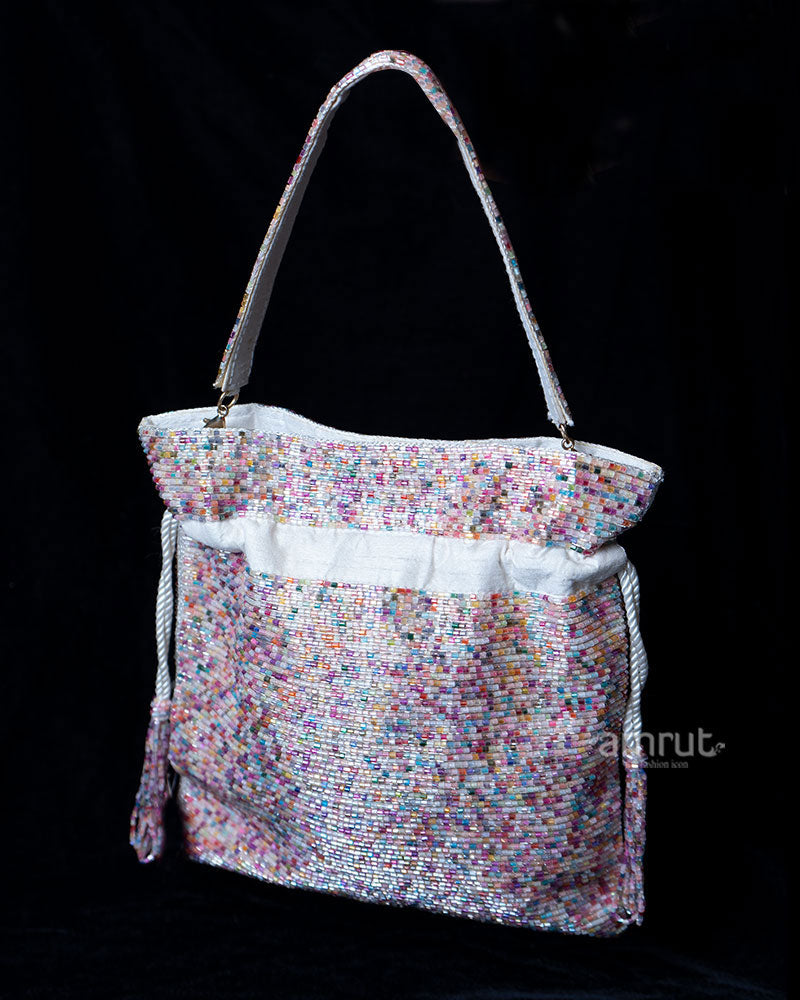 Multicolored Beaded Tassel Bag with Drawstring Closure 01