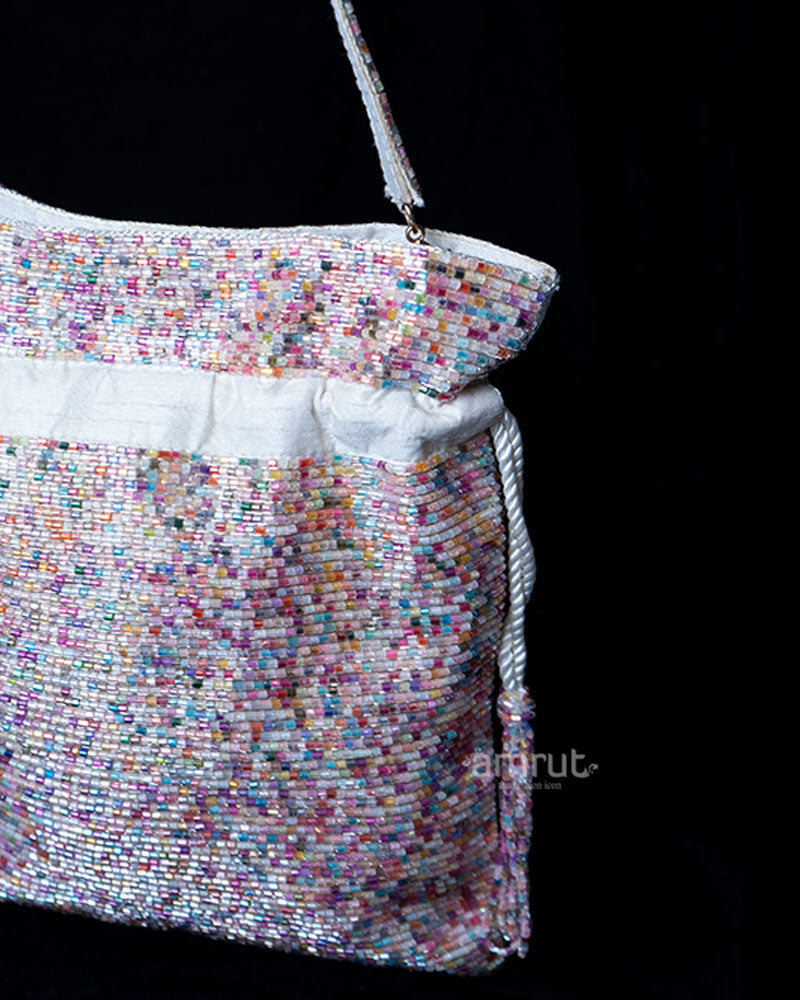 Multicolored Beaded Tassel Bag with Drawstring Closure 02
