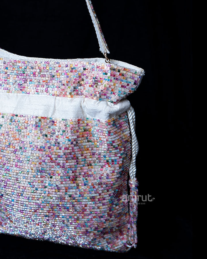 Multicolored Beaded Tassel Bag with Drawstring Closure 02