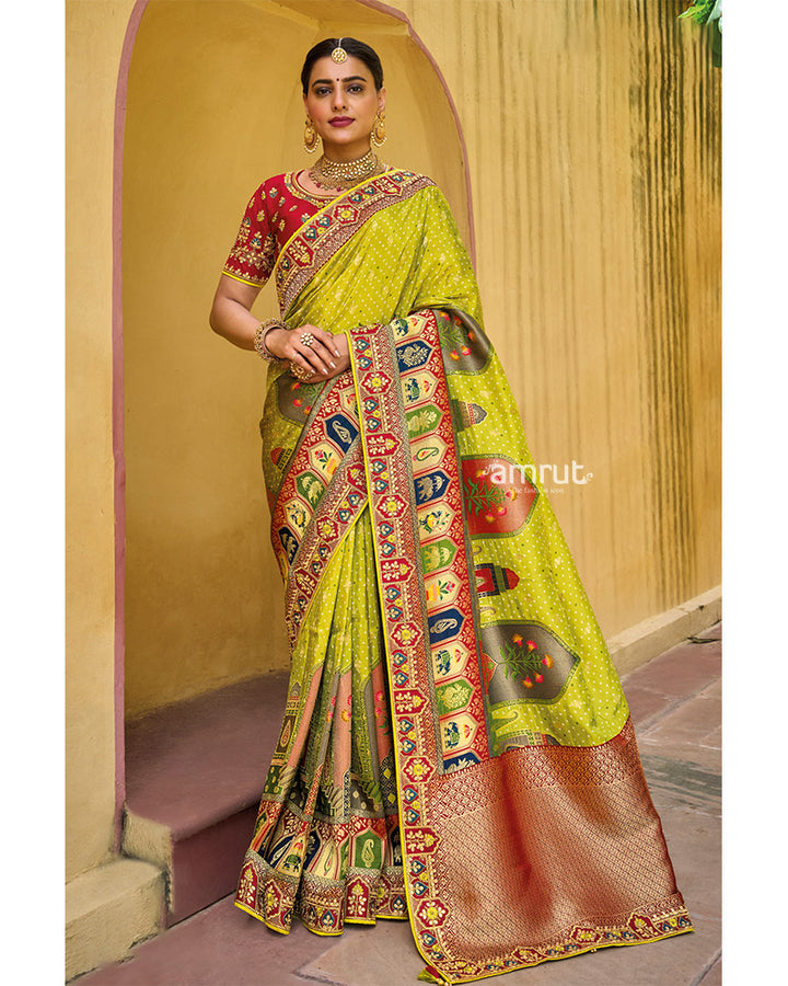 Mustard Yellow Dola Silk Saree With Unstitched Blouse