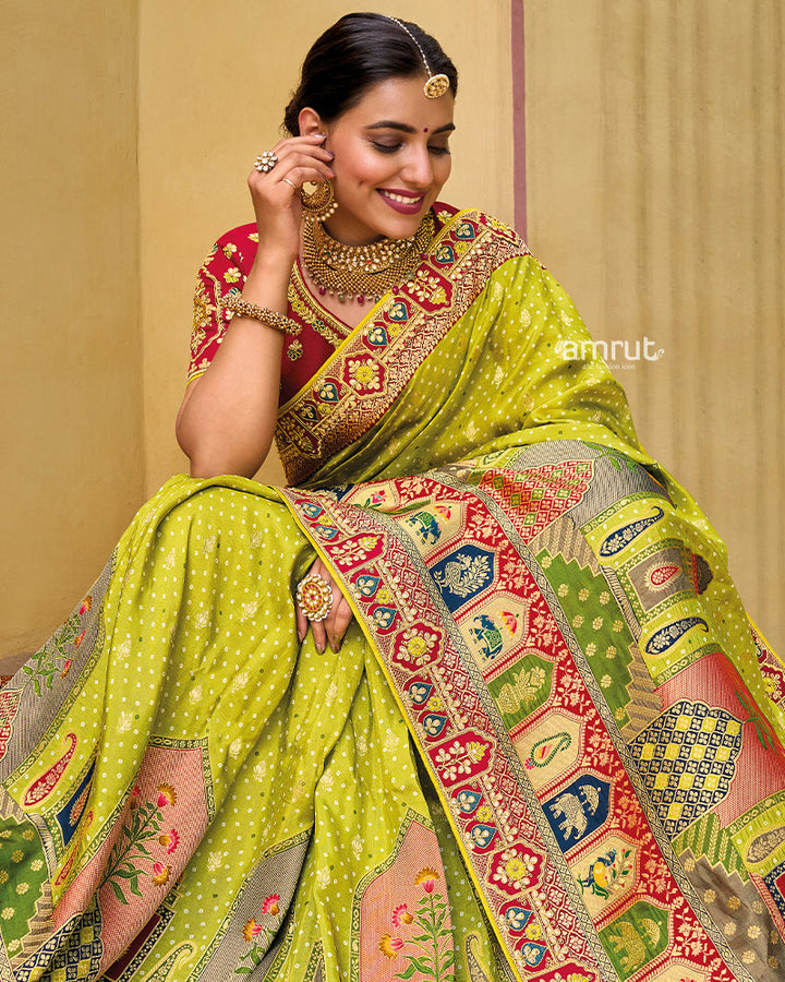 Mustard Yellow Dola Silk Saree With Unstitched Blouse