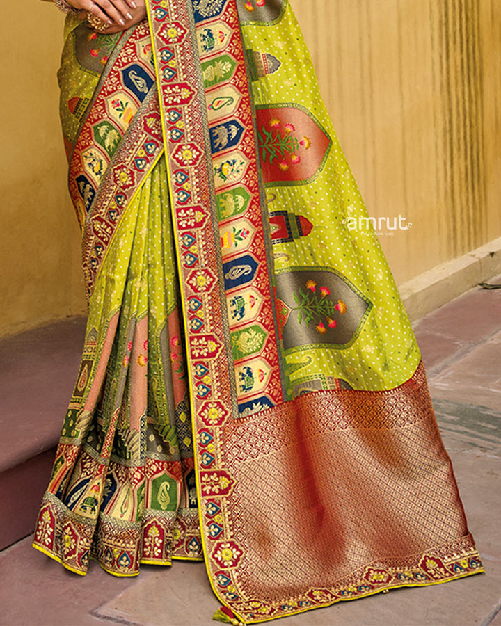 Mustard Yellow Dola Silk Saree With Unstitched Blouse