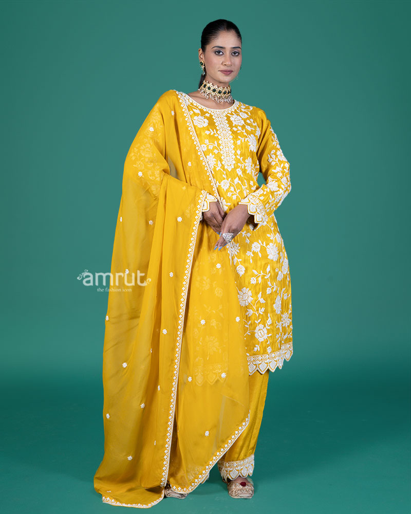 Mustard Yellow Embroidered Salwar Kameez with Sheer Dupatta01