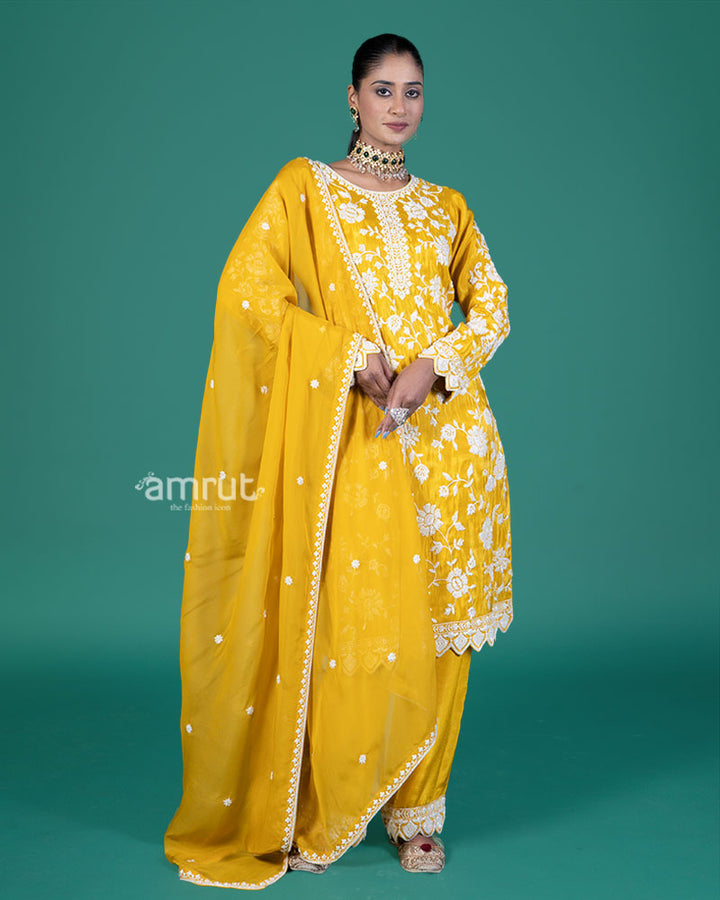 Mustard Yellow Embroidered Salwar Kameez with Sheer Dupatta01
