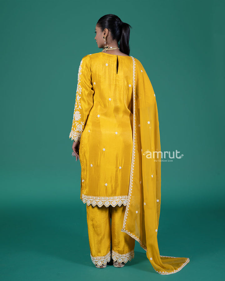 Mustard Yellow Embroidered Salwar Kameez with Sheer Dupatta 06