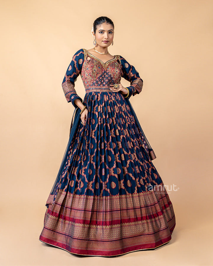 Navy Gown with Net Dupatta