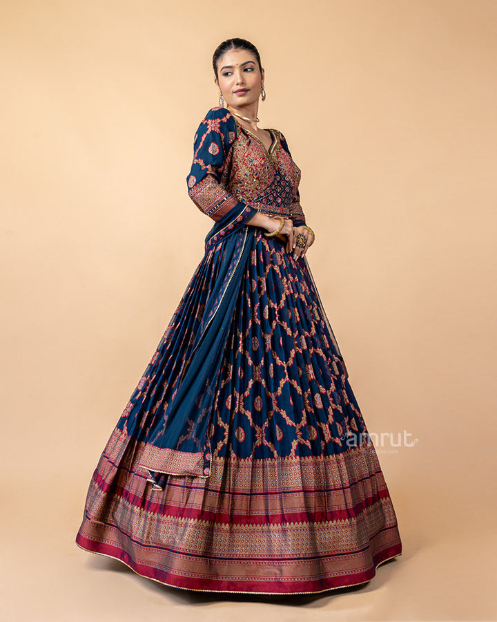 Navy Gown with Net Dupatta