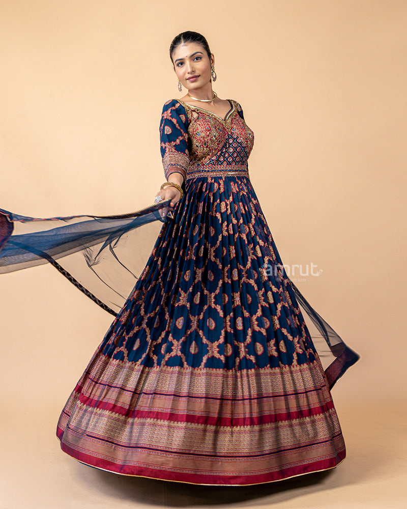 Navy Gown with Net Dupatta