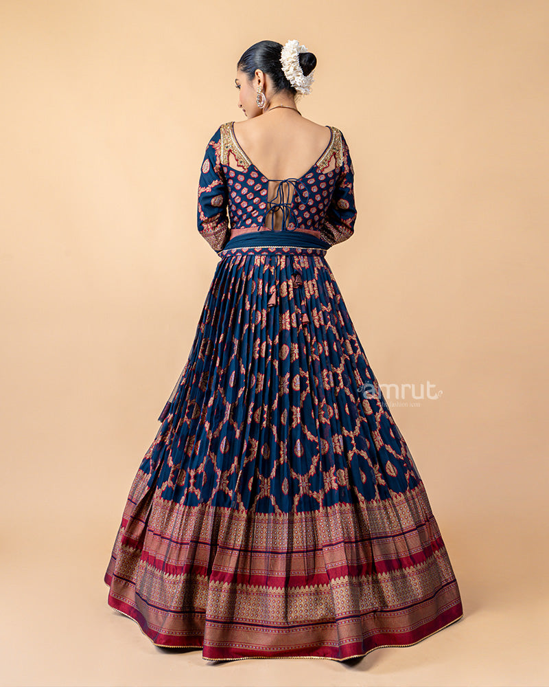 Navy Gown with Net Dupatta