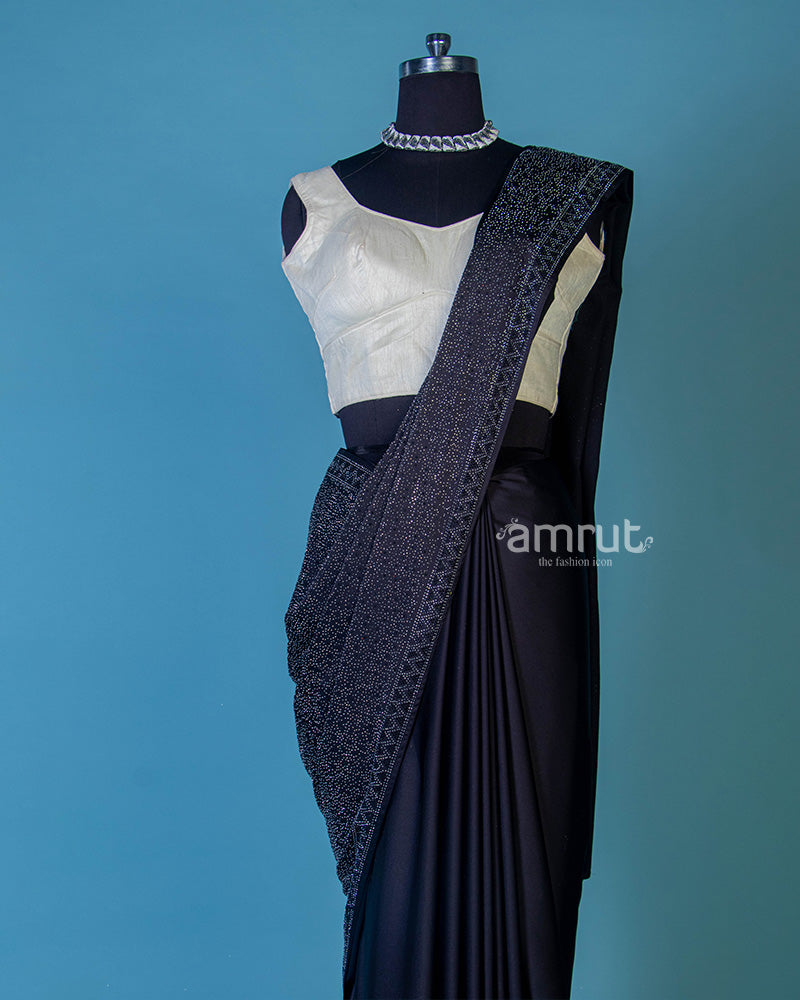 Navy Blue Embroidered Georgette Saree