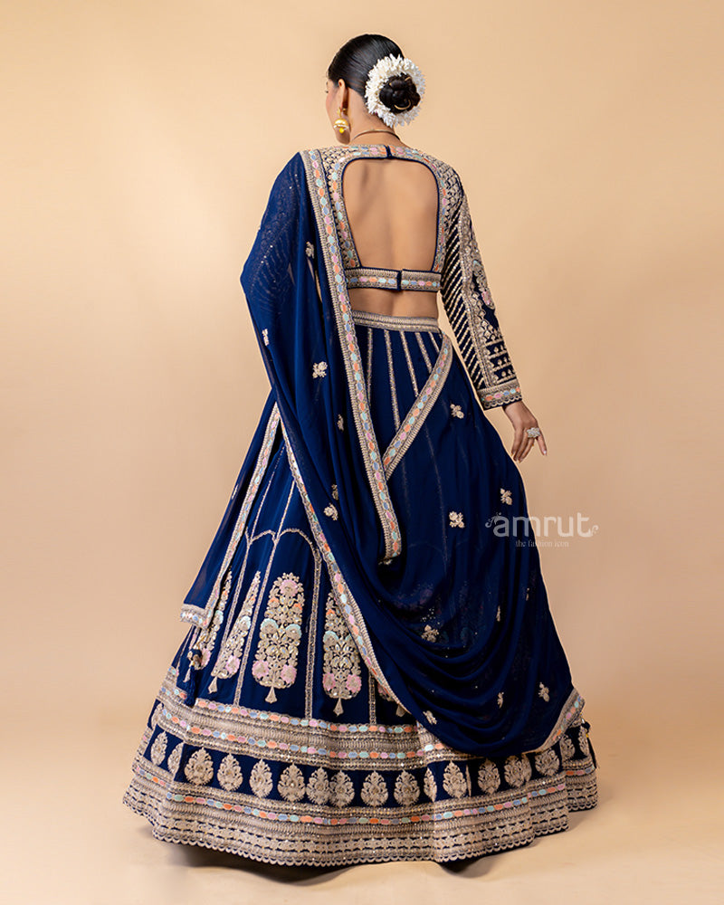 Navy Blue Lehenga Choli Inflated with Zardozi and Sequins work