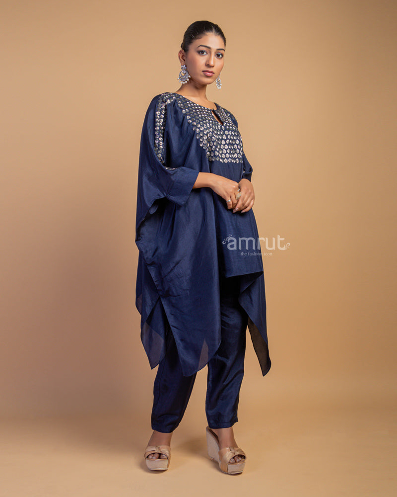 Navy Blue Mirror Embellished Co-ord Set for Casual Look