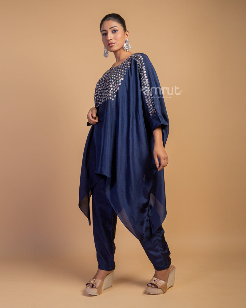 Navy Blue Mirror Embellished Co-ord Set for Casual Look