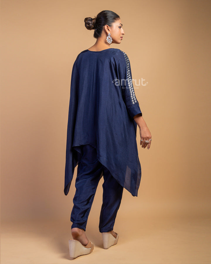 Navy Blue Mirror Embellished Co-ord Set for Casual Look