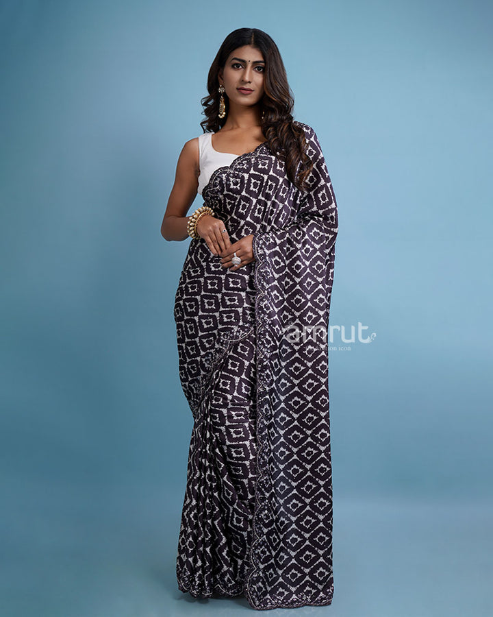 Navy Blue Party Wear Saree With Unstitched Blouse
