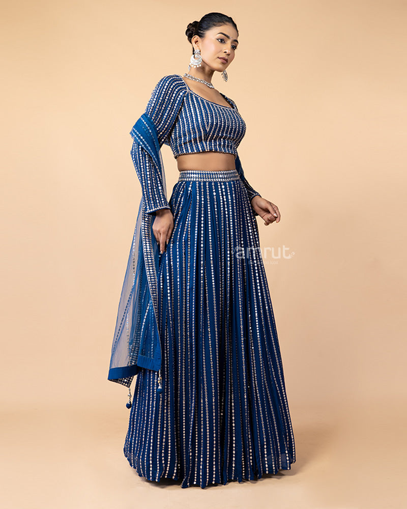 Navy Sequins work Embroidered Lehenga Choli