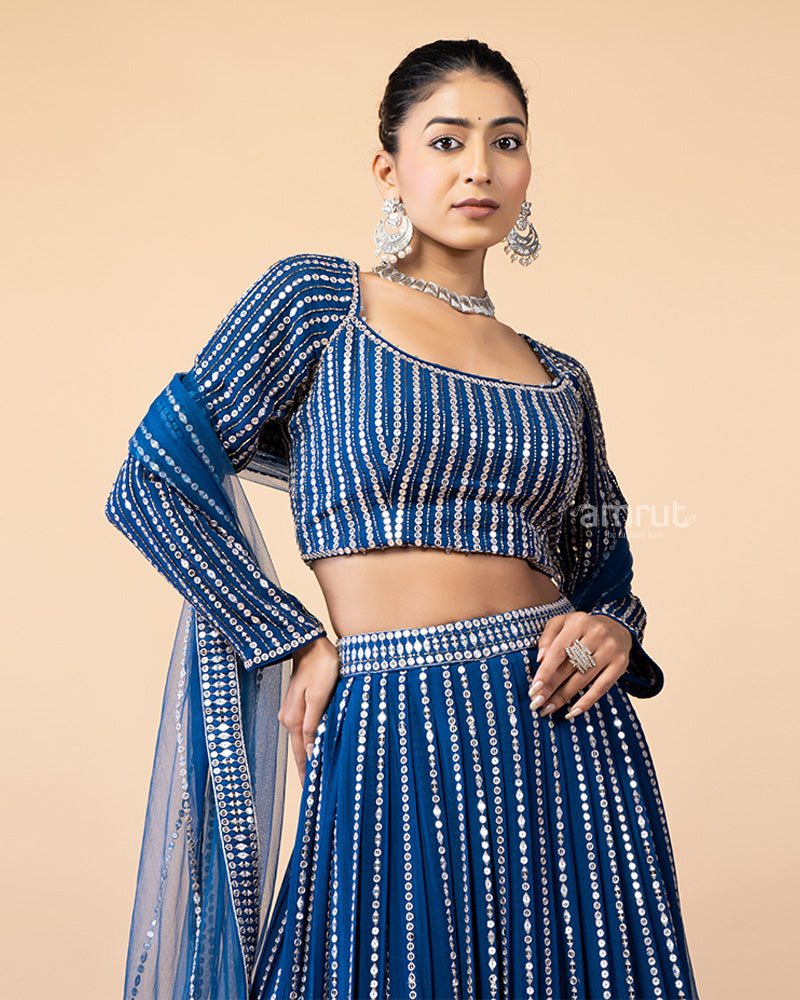 Navy Sequins work Embroidered Lehenga Choli