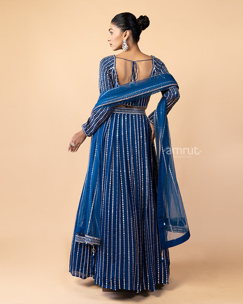 Navy Sequins work Embroidered Lehenga Choli