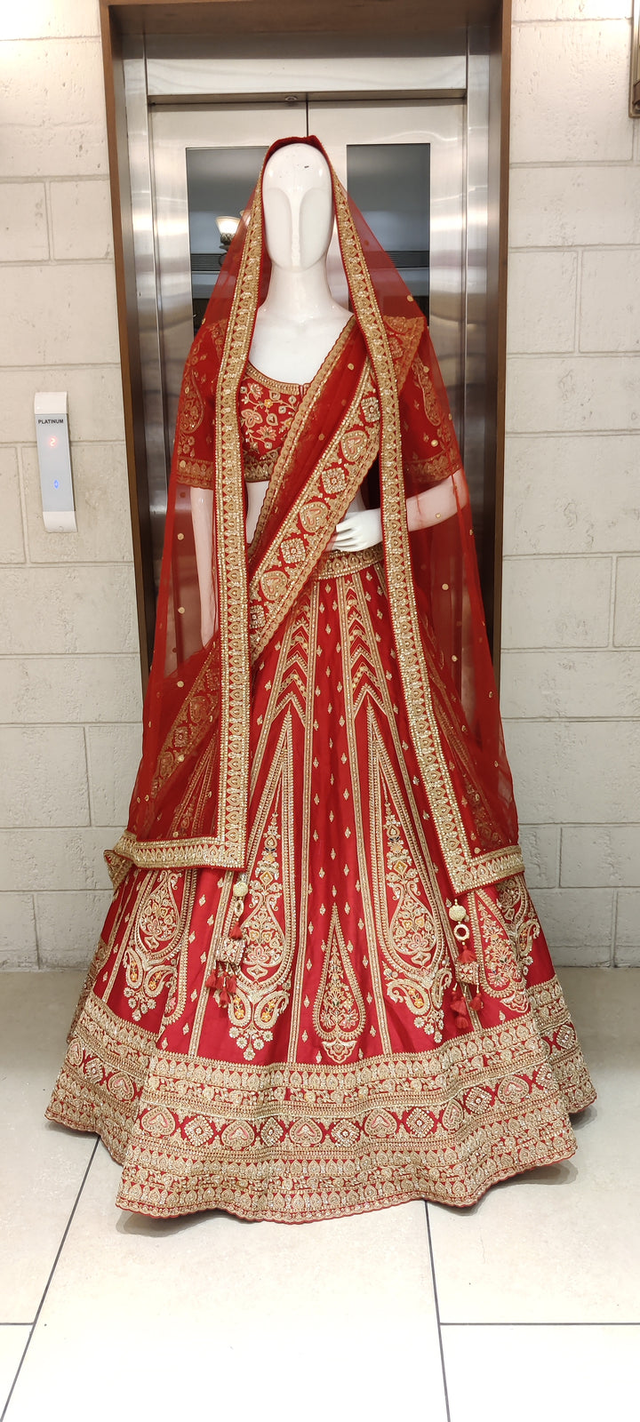 Classic Red Zardozi Bridal Lehenga with Heritage Motifs & Net Dupatta – Eternal Bride Collection