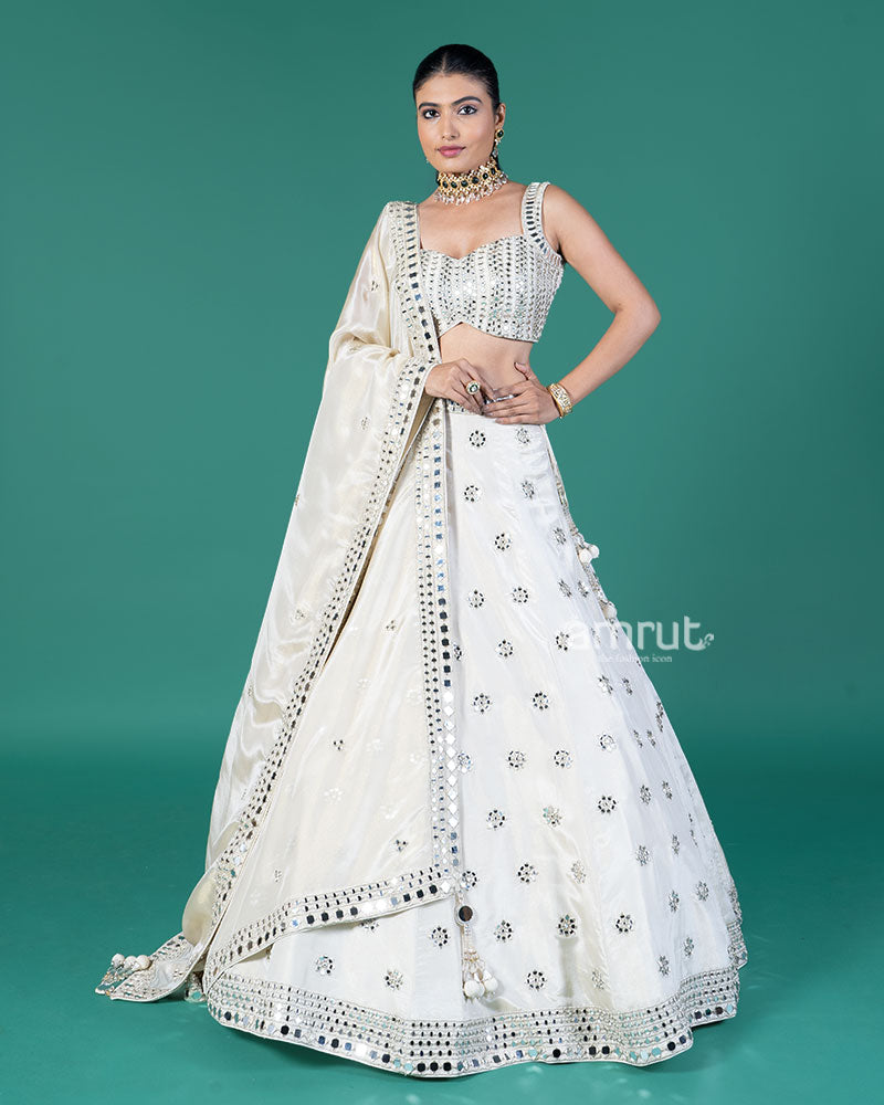Off White Mirror Embellished Lehenga Choli with Dupatta 01