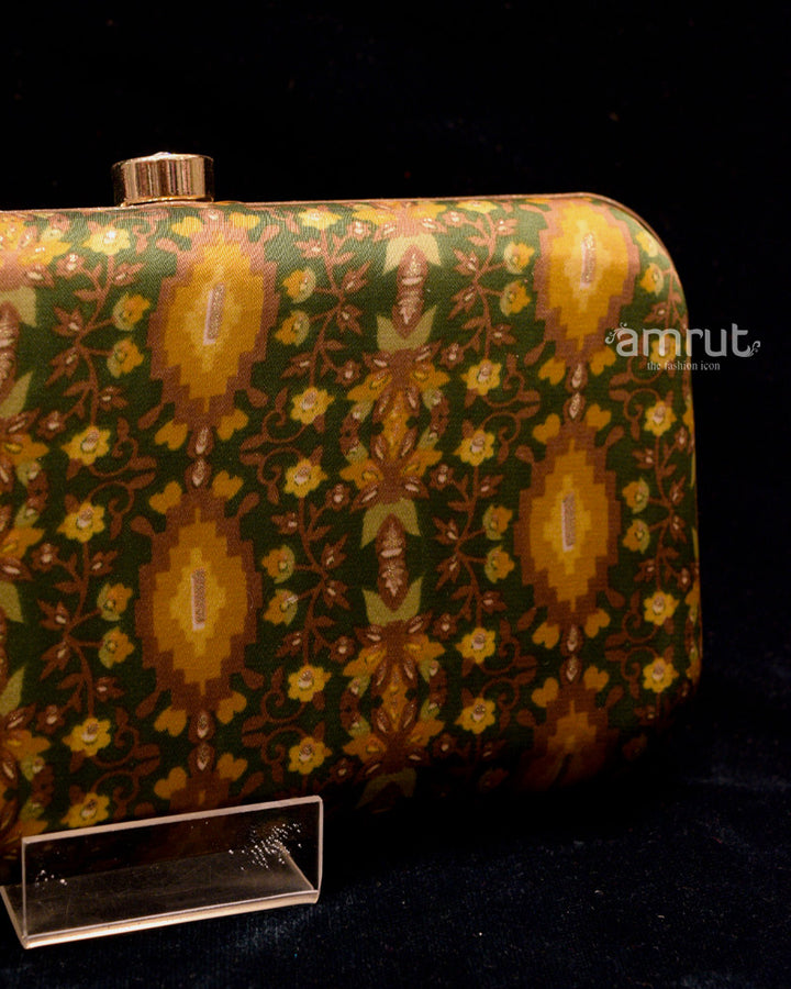 Olive Green Handicraft Beautiful Bling Box Clutch Bag Purse