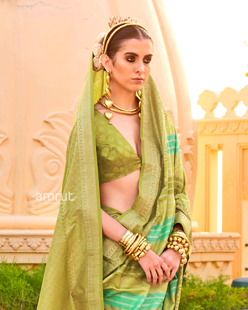 Olive_Green_Printed_Silk_Saree_with_Unstitched_Blouse_002