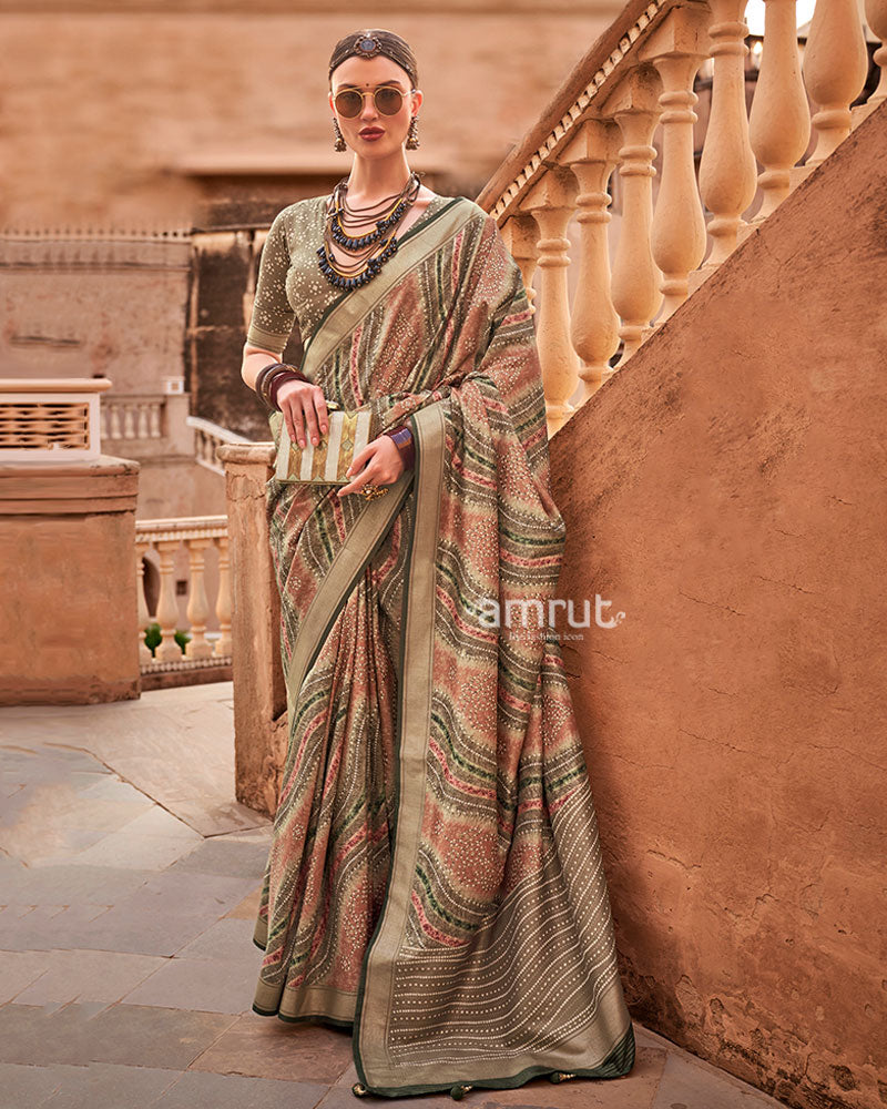 Olive Green Zari weaving Silk Saree with Unstitched Blouse 01