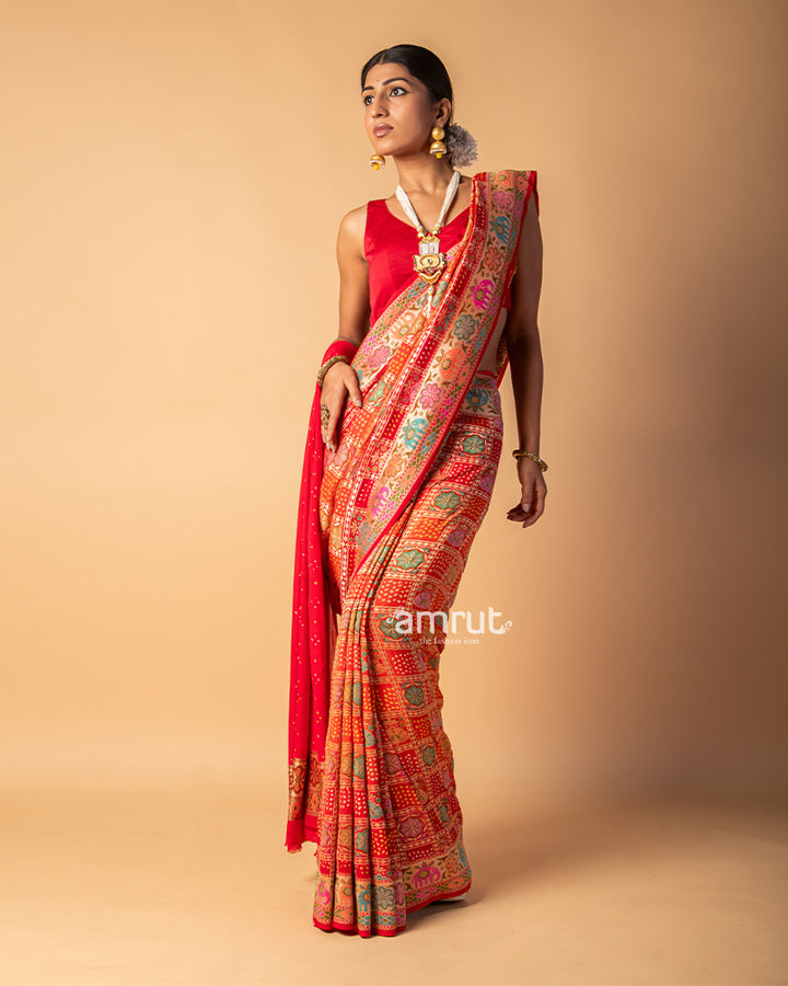 Orange Badhani Printed Printed Silk Saree With Unstitched Blouse