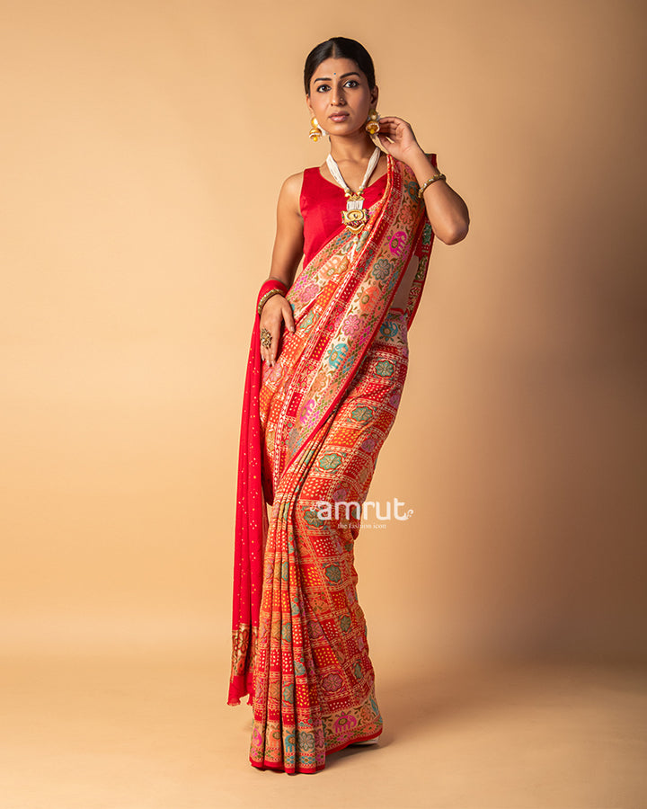 Orange Badhani Printed Printed Silk Saree With Unstitched Blouse