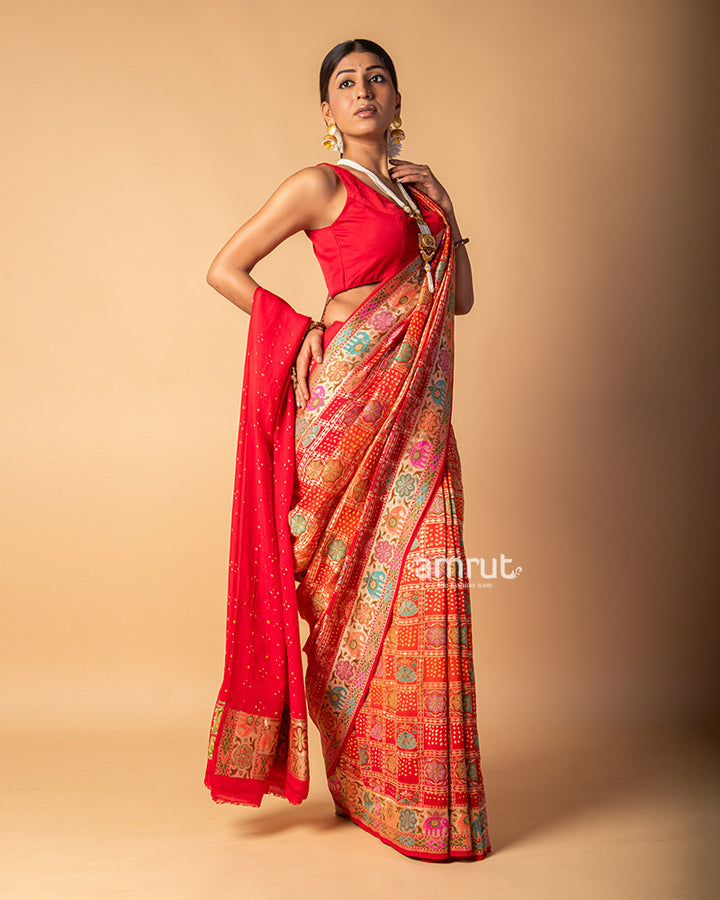 Orange Badhani Printed Printed Silk Saree With Unstitched Blouse