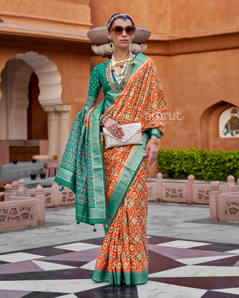 Orange Cotton Silk Saree With Unstitched Blouse