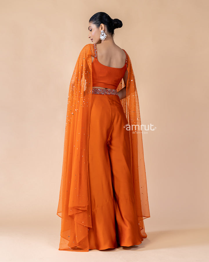 Orange Crop Top with Palazzo and Draped Dupatta