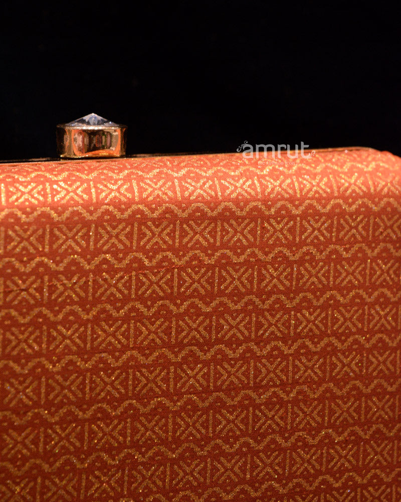 Orange Handicraft Beautiful Bling Box Clutch Bag Purse