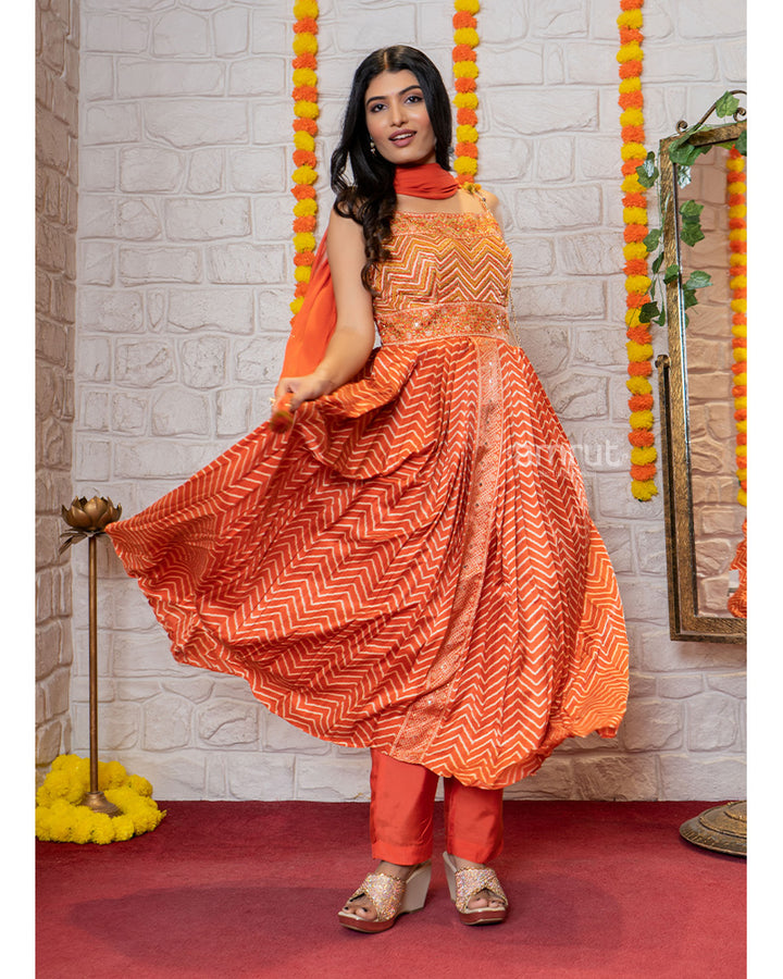 Orange Salwar Kameez with Chiffon Dupatta