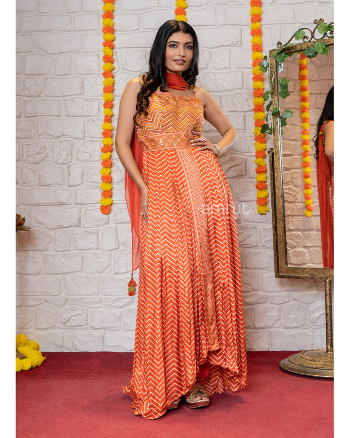 Orange Salwar Kameez with Chiffon Dupatta