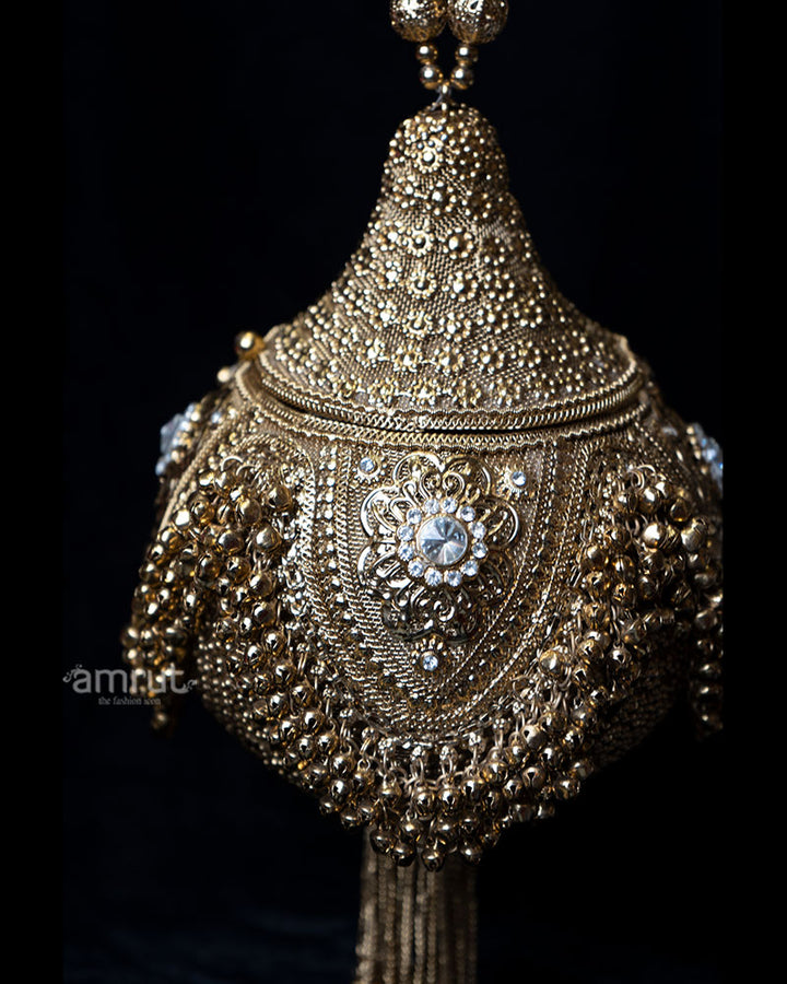 Ornate Golden Tone Beaded Tassel Clutch 02
