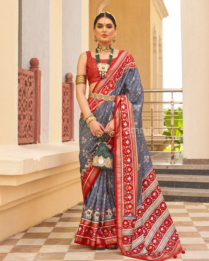 Oslo Grey Cotton Silk Saree  With Unstitched Blouse