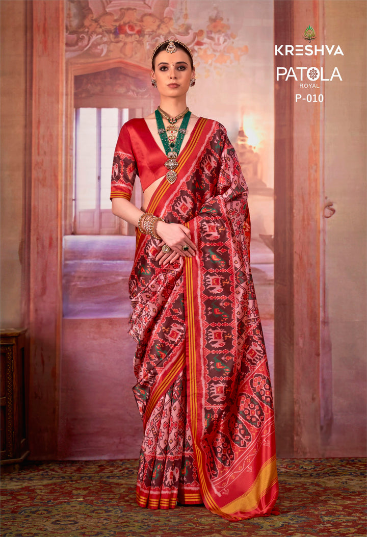 Royal Red & Maroon Patan Patola Soft Silk Saree with Traditional Ikat Weaving P10