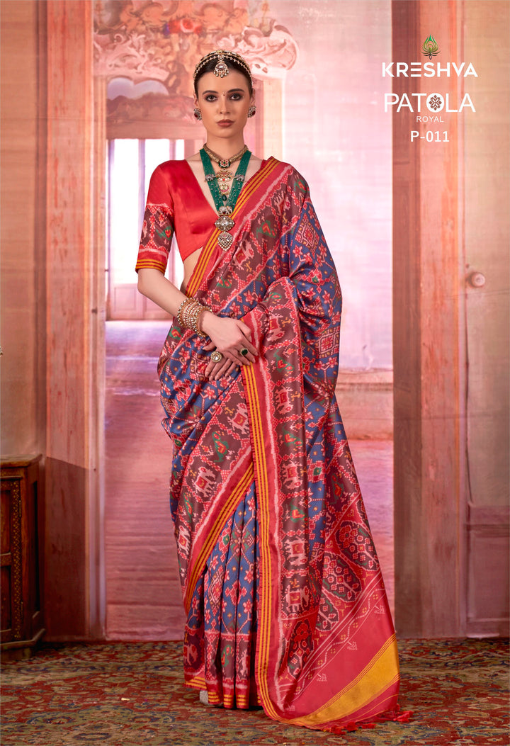 Royal Blue & Maroon Patan Patola Soft Silk Saree with Traditional Ikat Weaving P11