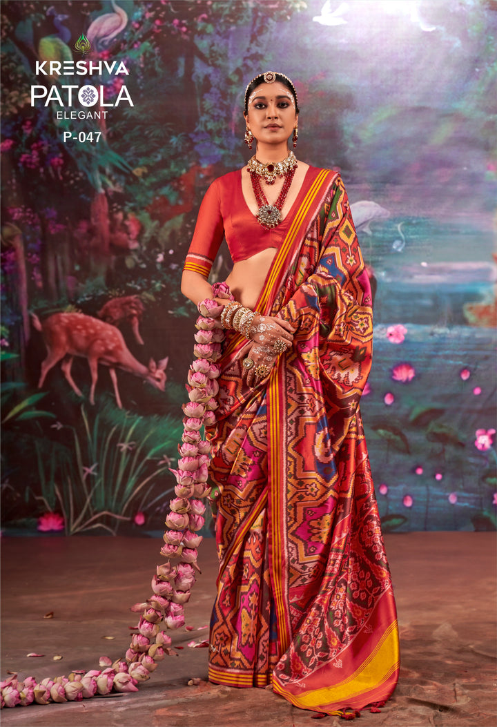 Royal Red Patan Patola Silk Saree with Traditional Ikat Weave P47