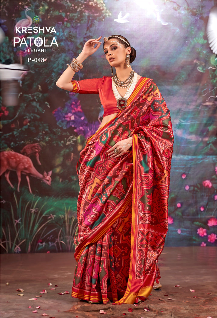 Royal Green Patan Patola Silk Saree with Intricate Multicolour Ikat Weave P48