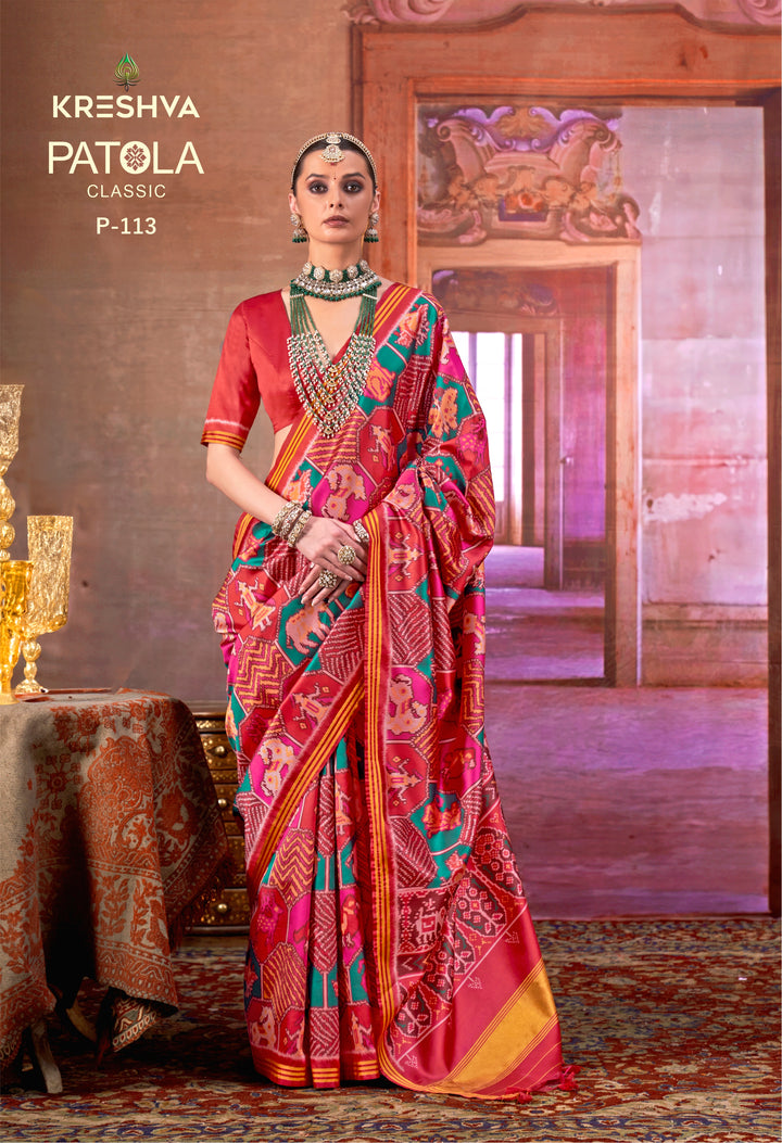 Premium Double Ikat Patan Patola Silk Saree with Traditional Motifs