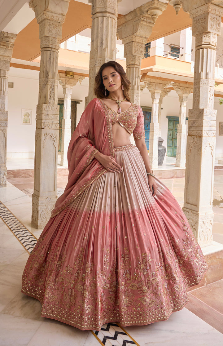 Blush Pink Ombre Embroidered Bridal Lehenga Choli Set