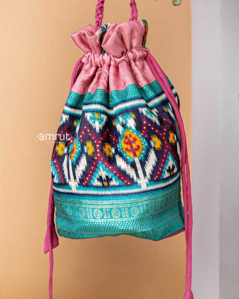 Pacific Blue Potli Bag for Women In Cotton Silk