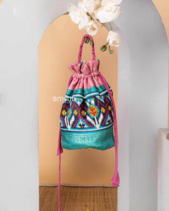 Pacific Blue Potli Bag for Women In Cotton Silk