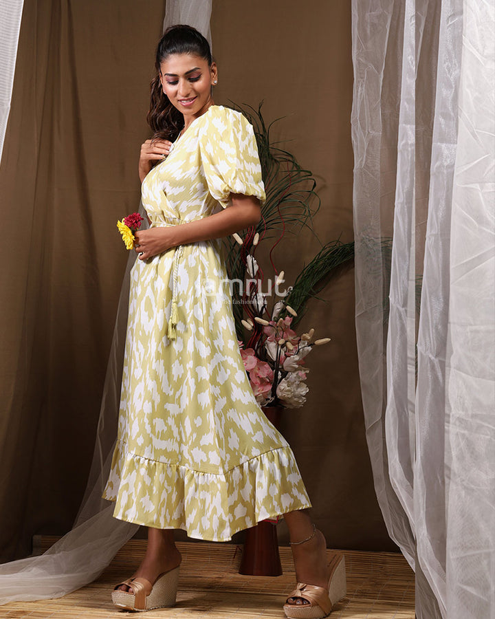 Pastel Yellow Dress with Print Made with Cotton