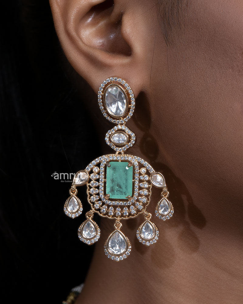 Pastel Green and White Kundan Double Layered Necklace Set 02